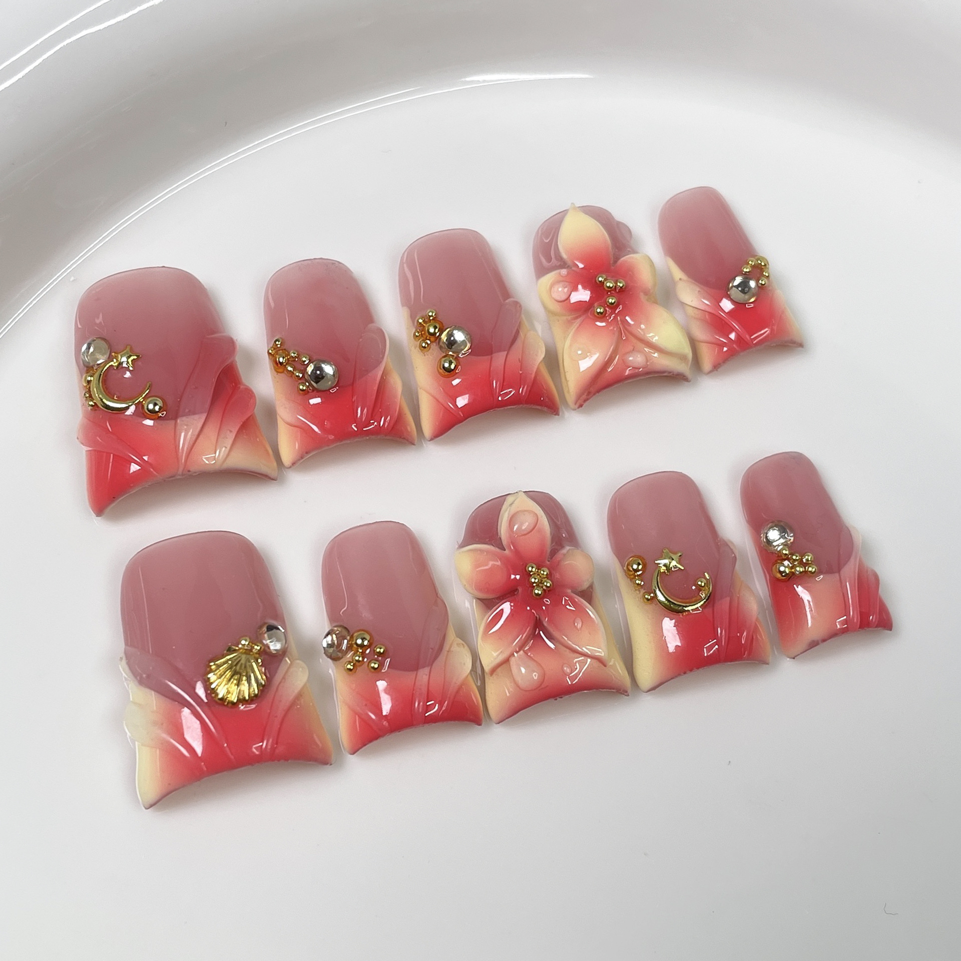 10pcs Ocean Style Fake Nails D - Pressed Flower Art recension och pris