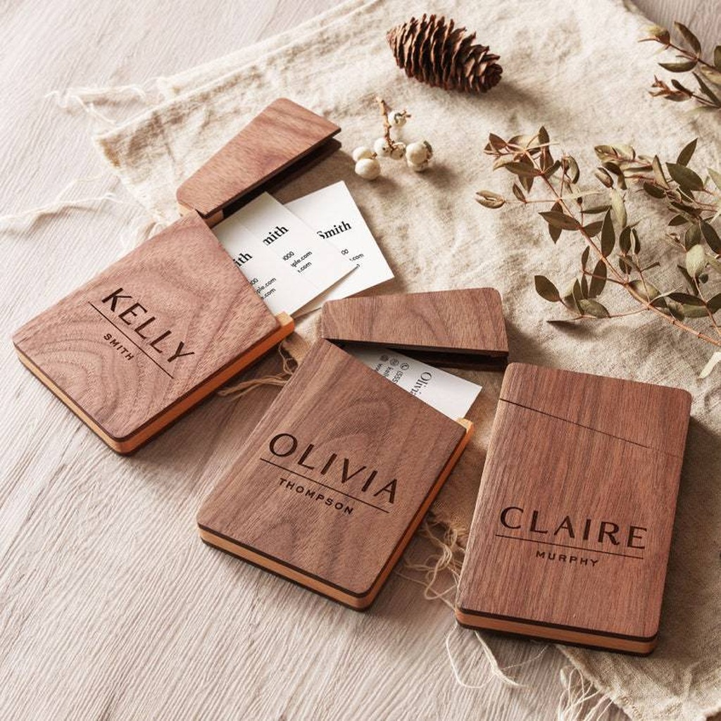 Business Card Holder Wooden Of - Personalized Name Box recension och pris