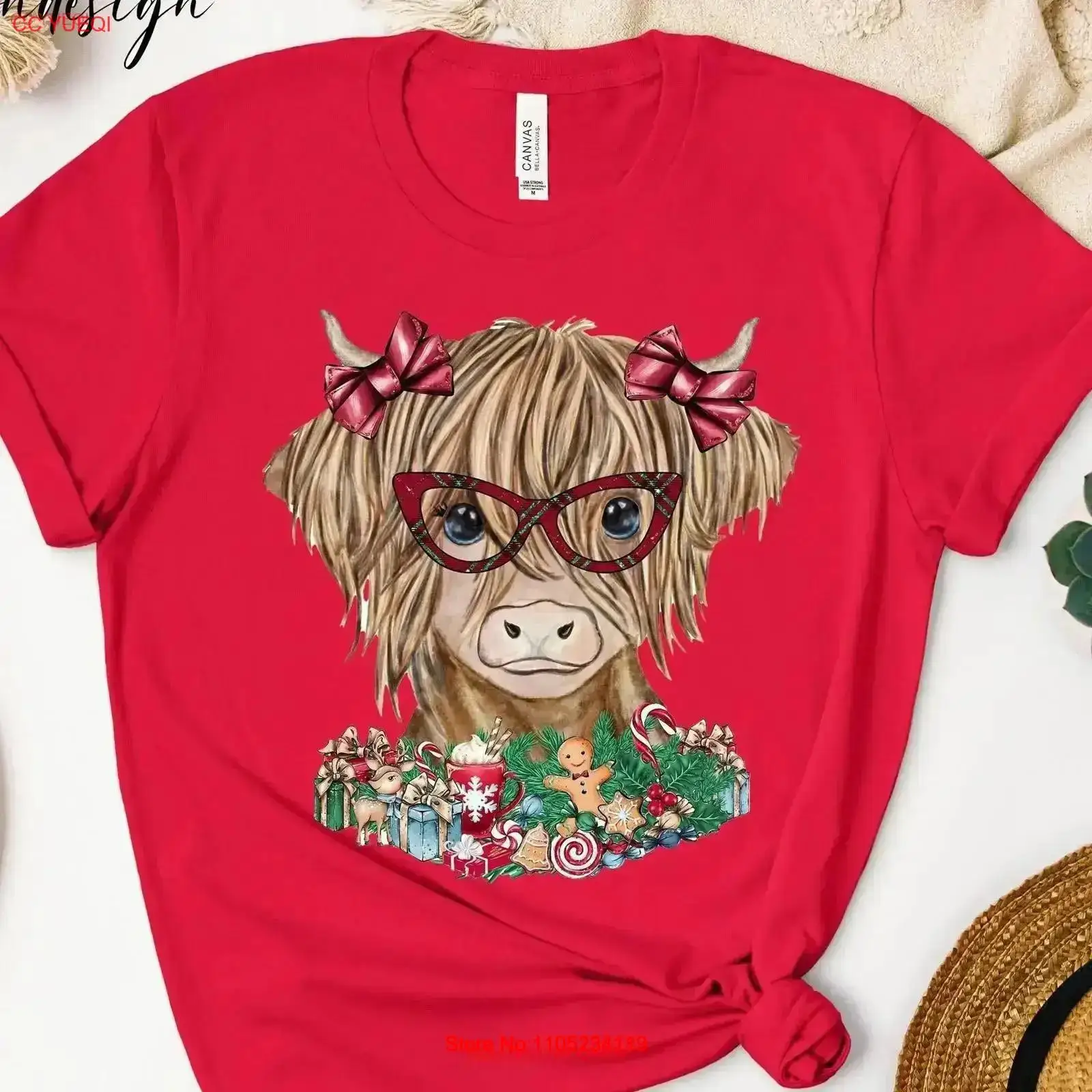 Christmas Highland Cow T Shirt - Family Tree Print recension och pris
