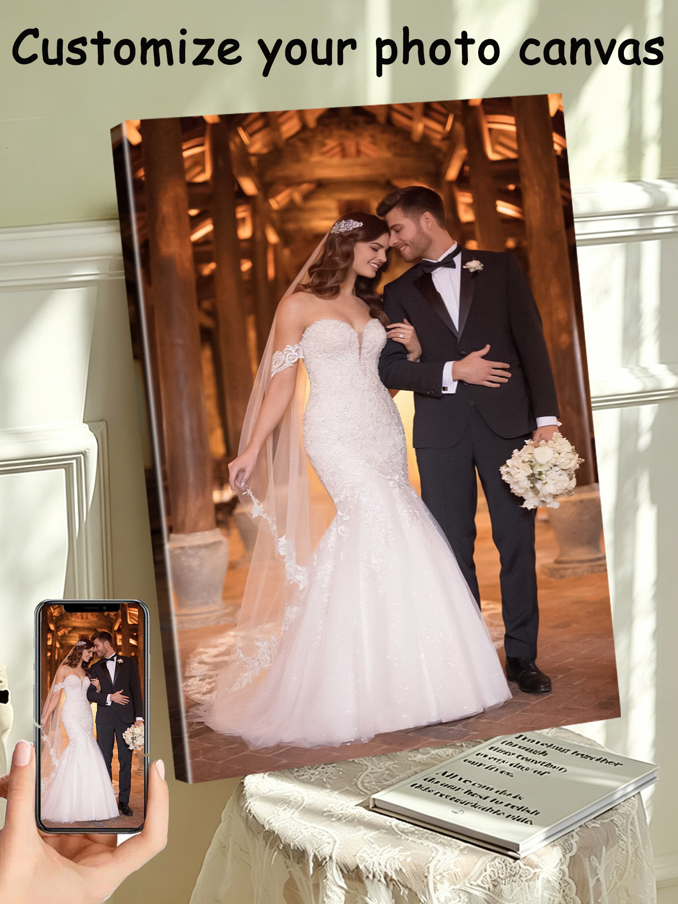 1 customized photo canvas, opt - Engraved Wood Frame recension och pris