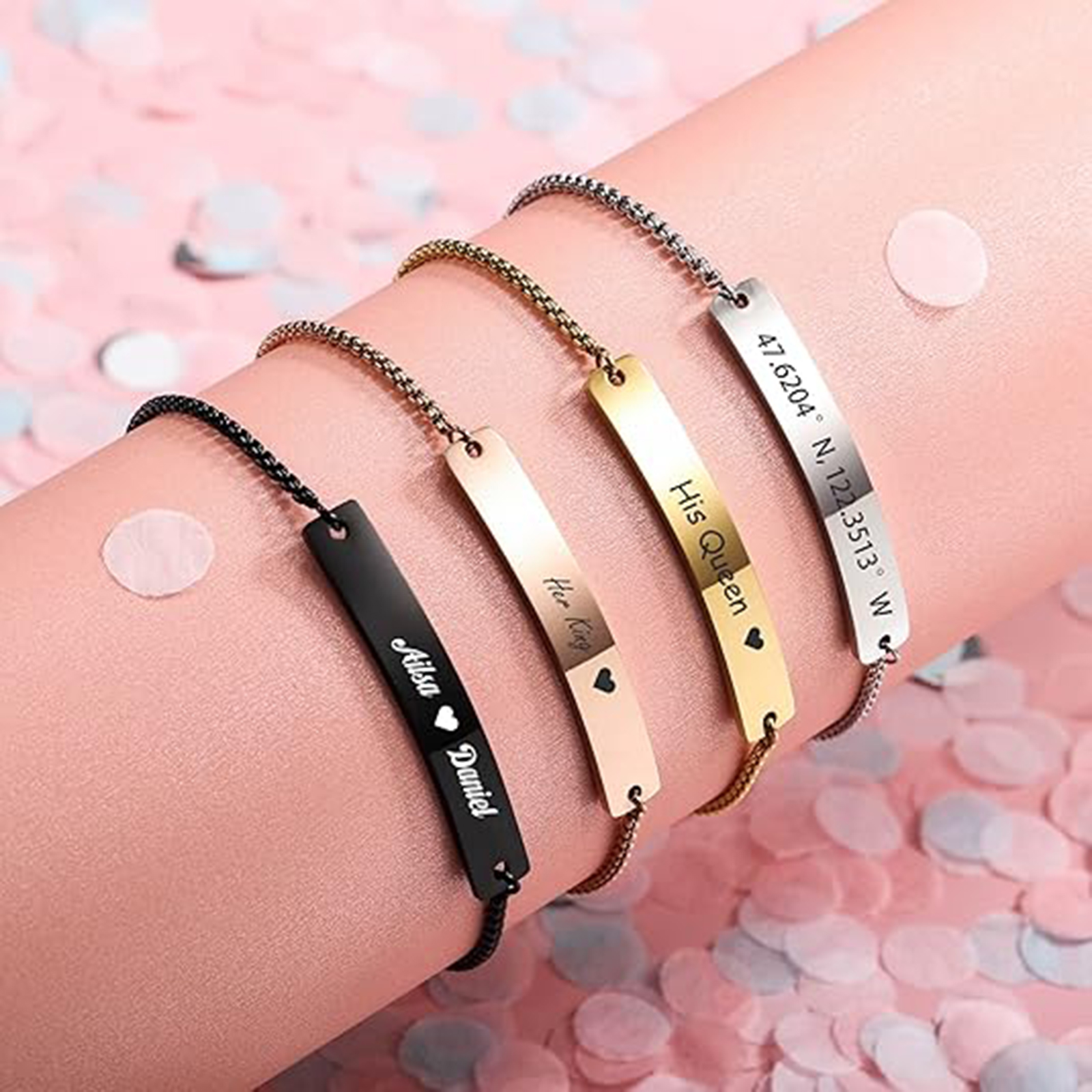 Personalized Engraved Bar Brac - Coordinates Bracelet recension och pris